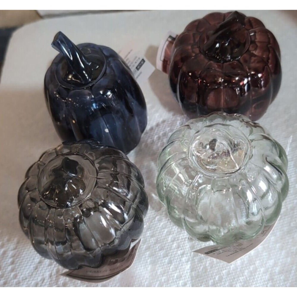 4 Target Bullseye Playground GLASS PUMPKINS Autumn Halloween Fall Thanksgiving